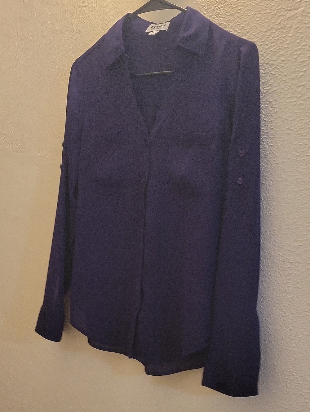​Express Dark Purple Button Down Long Sleeve Blouse Size XS